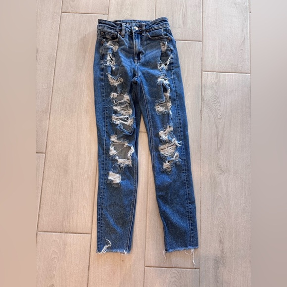 American Eagle Outfitters Ripped Blue Denim Jeans, Stretch - Picture 5 of 13